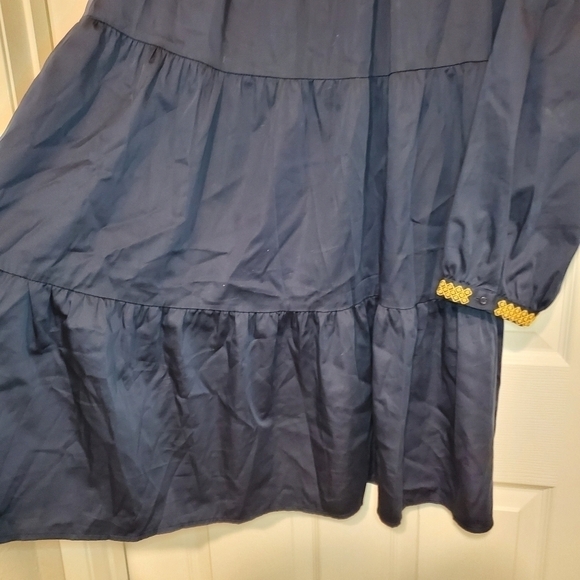 Elizabeth and James Navy Blue Peasant Tiered Dress Embroidered Long Sleeve - Picture 6 of 12